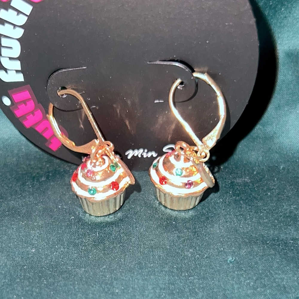 Brand New never worn! Gold cupcake hanging earrings!